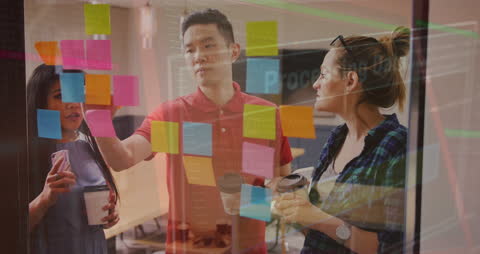 Diverse Team Collaborating with Data Interface Overlay