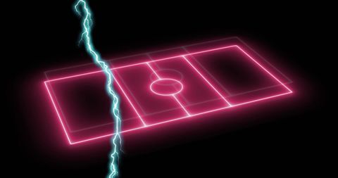 Neon Pink Sports Field with Striking Blue Lightning Bolt