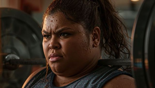 Strong Woman Lifting Barbell with Determination in Gym