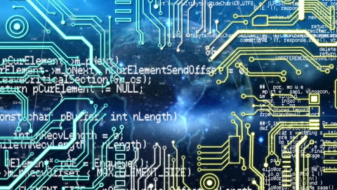 Futuristic Circuit Overlay with Data Streams and Globe