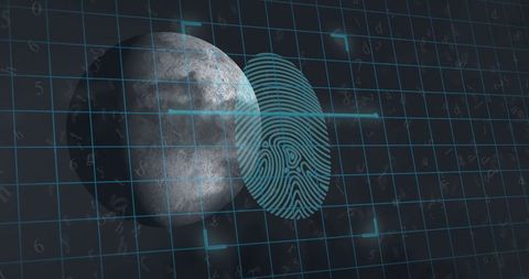 Futuristic Security Concept with Fingerprint and Technology Grid