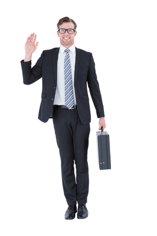 transparent hipster businessman holding briefcase waving hello - Download Free Stock Videos Pikwizard.com