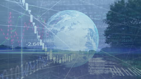 Globe Showing Financial Data and Green Energy Landscape Fusion