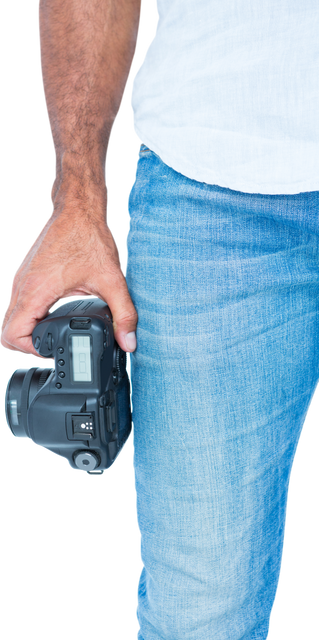 Man Holding Camera in Hand Wearing Casual Clothes with Transparent Background - Download Free Stock Videos Pikwizard.com