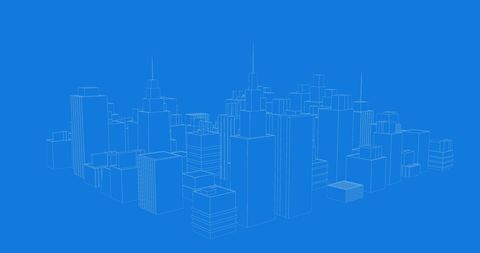 Futuristic Blue Cityscape with Virtual Rotating Buildings - Download Free Stock Images Pikwizard.com