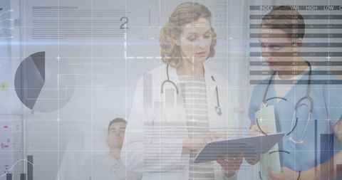 Financial Data Overlay on Medical Professionals Analyzing Records - Download Free Stock Images Pikwizard.com