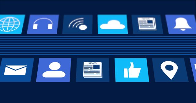 Abstract Blue Digital Interface with Online Icons - Download Free Stock Images Pikwizard.com