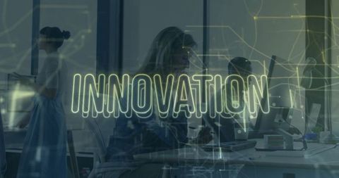 Innovative Office Environment with Technology and Collaboration Focus