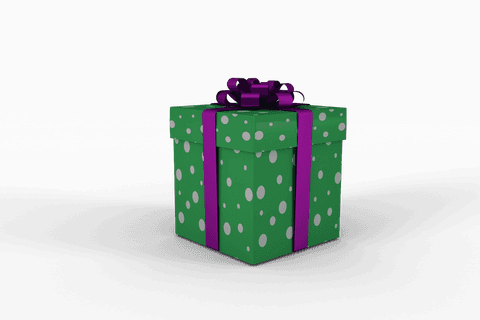 Purple ribbon wrapped green gift box with transparent background