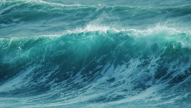 Dynamic Ocean Wave with Foam and Turbulence in Teal Blue Waters