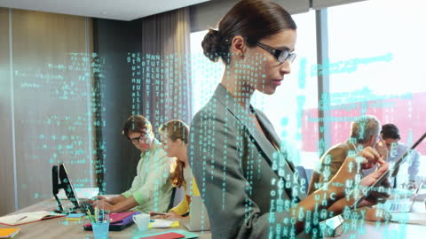 Businesswoman Analyzing Data with Augmented Reality in Office