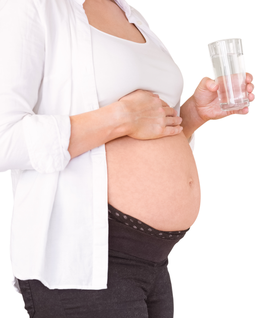 Midsection of Expecting Woman with Glass of Water on Transparent Background - Download Free Stock Videos Pikwizard.com