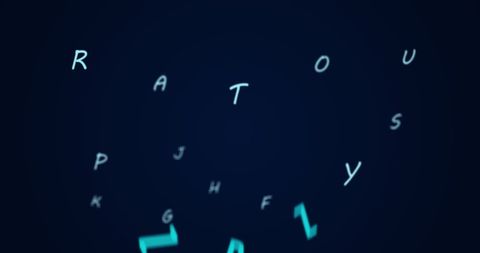 Abstract Floating Letters and Numbers on Blue Digital Background