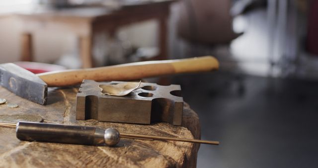 Close up of tools on trunk in jewellery workshop. Jewellery, tools, enterpreneurship and small business.