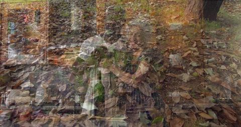 Nostalgic double exposure of couple in cozy park and bar setting