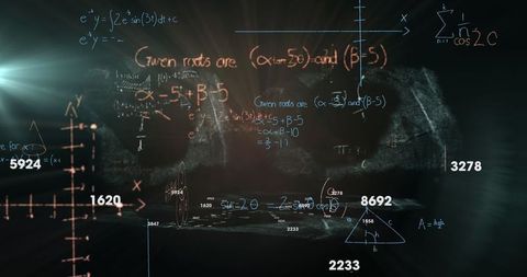 Mathematical equations and algebraic concepts on blackboard
