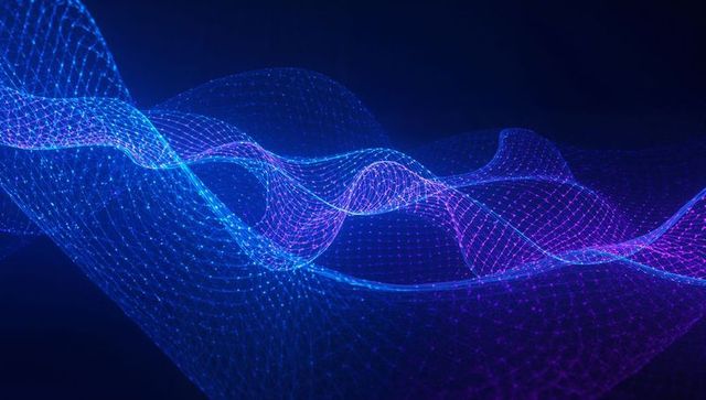 Abstract Neon Mesh Wave with Interconnected Dots in Digital Space