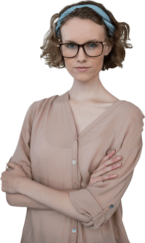Transparent Confident Young Woman Wearing Glasses with Arms Folded