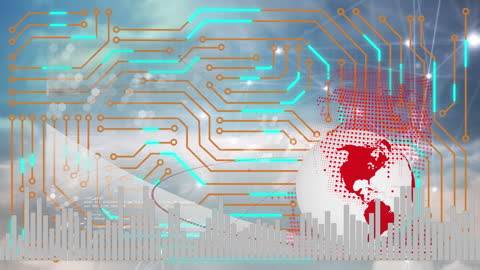 Global Network Connections with Data Security and Digital World Map