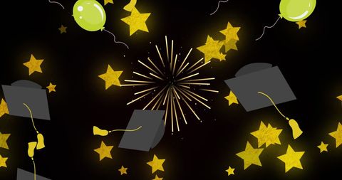 Graduation Celebration with Flying Hats and Stars