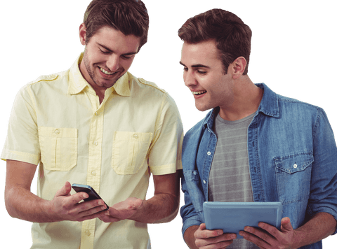 Transparent Creative Team Using Devices in Casual Office