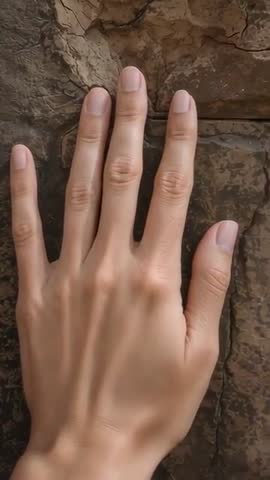 Hand Pressing and Adjusting Grip on Cracked Brown Rock Closeup Vertical Video