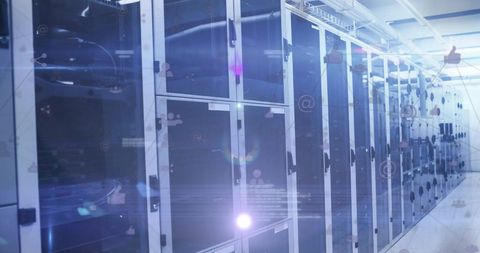 Data Center Server Racks with Digital Overlay of Icons - Download Free Stock Images Pikwizard.com