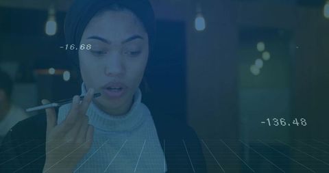 Future communication: woman utilizing voice command in tech environment