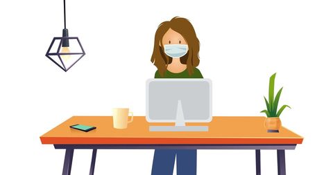 Woman in Face Mask Working on Computer During Pandemic - Download Free Stock Images Pikwizard.com