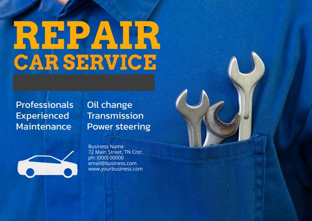 Mechanic Uniform With Tools Promoting Professional Car Repair Services 