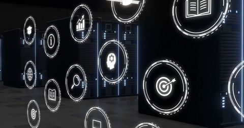 Futuristic Holographic Icons in Data Center Environment