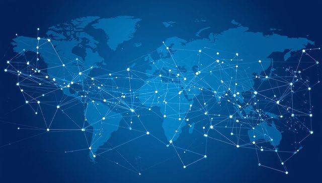 Global digital network with glowing connectivity nodes