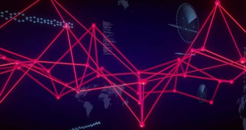Neon Network Visualization Showing Glowing Nodes, Connecting Lines and Futuristic HUD Overlay