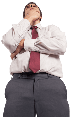 Thoughtful businessman transparent background pondering ideas