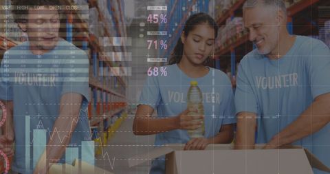 Volunteers Collaborating in Warehouse for Charitable Donations