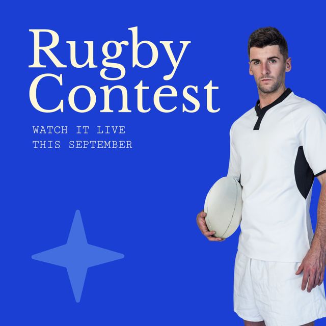 Rugby Contest Promotional Poster with Player Holding Ball - Download Free Stock Templates Pikwizard.com