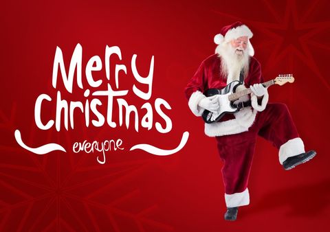 Santa Claus Playing Electric Guitar with Christmas Greeting - Download Free Stock Templates Pikwizard.com