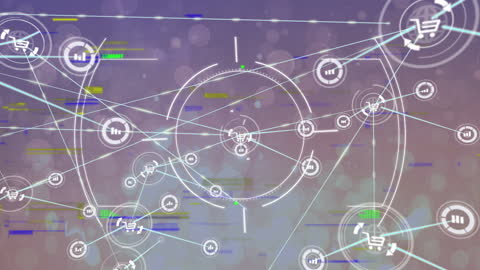 Digital Network Connections with Shopping and Data Icons