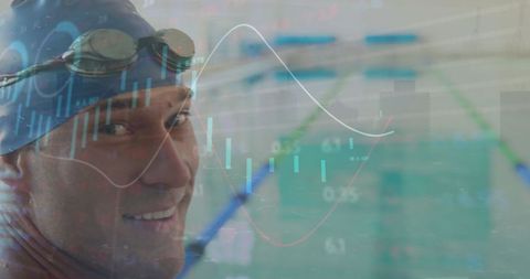 Smiling Swimmer with Market Data Overlay