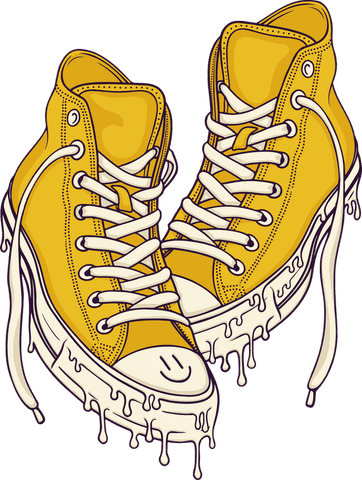 Melting yellow sneakers vector on transparent background