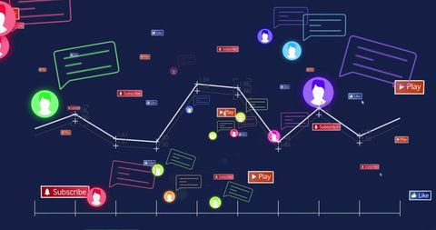 Neon Social Engagement Dashboard Visualizing Line Graph, Interactive Avatars and Metrics