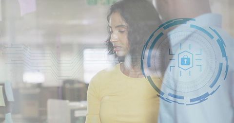 Team Collaboration with Digital Security in Modern Office