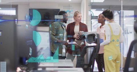 Diverse Team Discussing Data Innovations in Modern Office