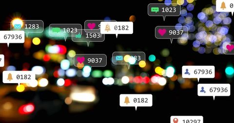 Social Media Interaction Over City Lights Background
