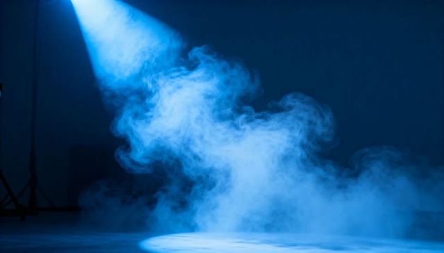 Billowing Blue Theatrical Fog Under Overhead Spotlight, Cinematic Stage Haze