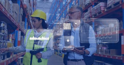 Digital Interface with Diverse Workers in Busy Warehouse Environment - Download Free Stock Images Pikwizard.com