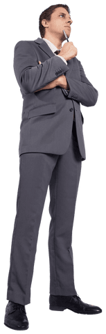 Thoughtful Caucasian Businessman in Gray Suit with Transparent Background