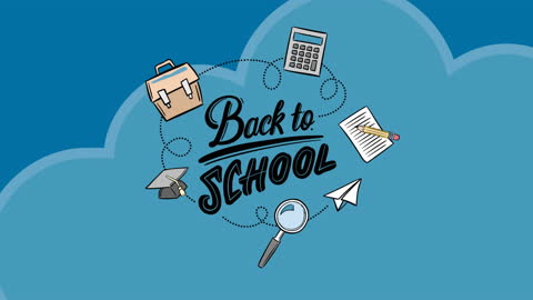 Back to School Animation with Educational Icons and Cloud Background