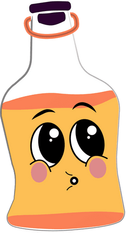 Whimsical glass bottle with cute expression on transparent background