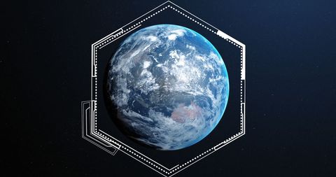 Hexagonal overlay on earth with digital technology theme